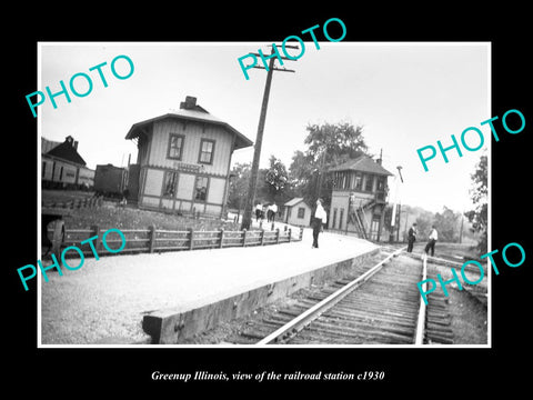 OLD LARGE HISTORIC PHOTO OF GREENUP ILLINOIS, THE RAILROAD DEPOT STATION c1930