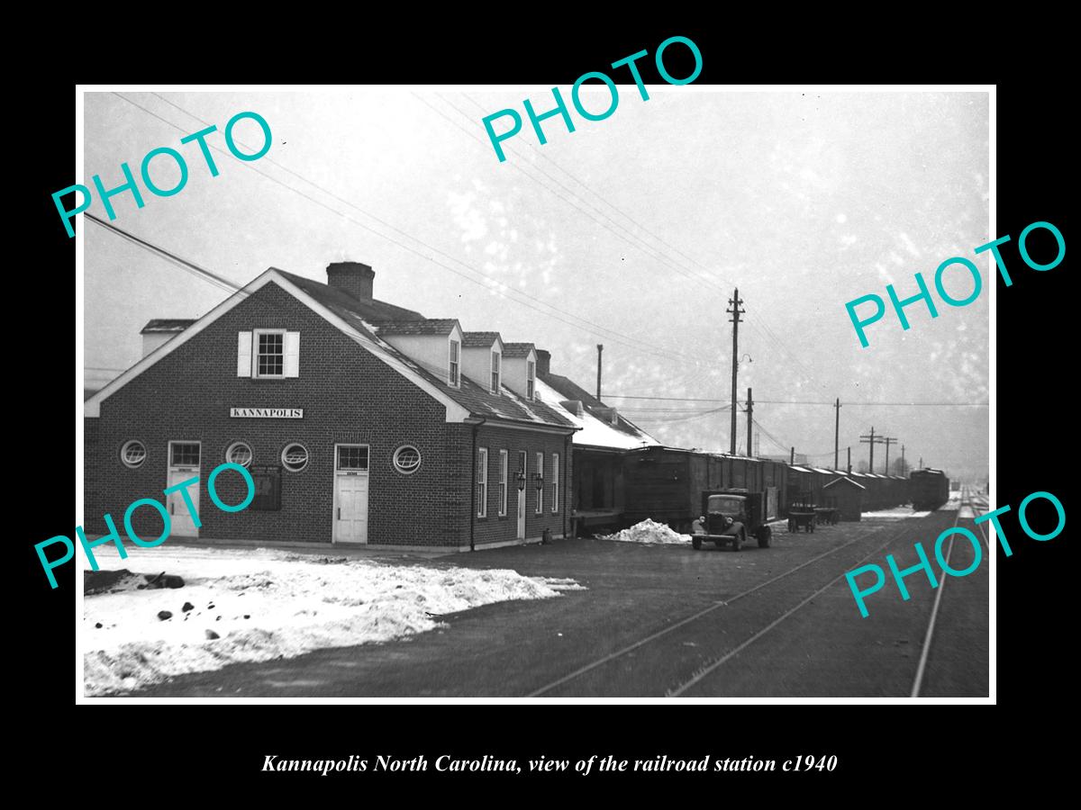 OLD LARGE HISTORIC PHOTO OF KANNAPOLIS NORTH CAROLINA, THE RAILROAD STATION 1940