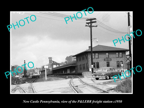 OLD LARGE HISTORIC PHOTO OF NEW CASTLE PENNSYLVANIA, RAILROAD FREIGHT DEPOT 1950