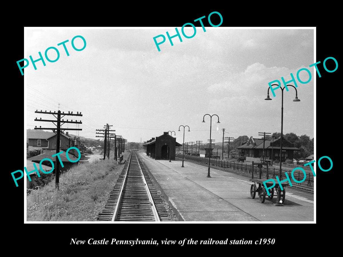 OLD LARGE HISTORIC PHOTO OF NEW CASTLE PENNSYLVANIA, THE RAILROAD STATION 1950