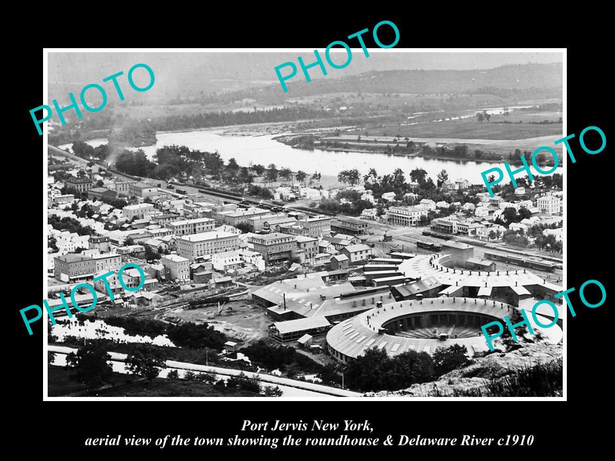 OLD HISTORIC PHOTO OF PORT JERVIS NEW YORK, AERIAL OF TOWN RIVER & RAILROAD 1910