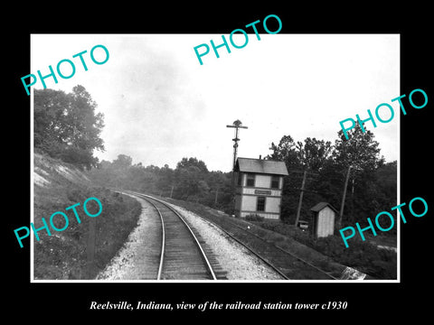 OLD LARGE HISTORIC PHOTO OF REELSVILLE INDIANA, THE RAILROAD STATION TOWER c1930