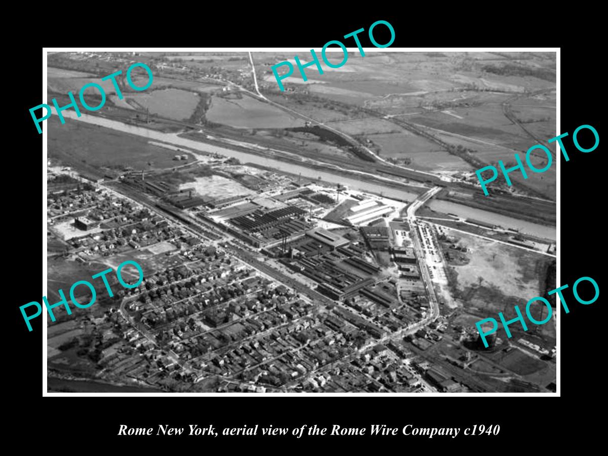 OLD LARGE HISTORIC PHOTO OF ROME NEW YORK, AERIAL VIEW OF WIRE Co PLANT c1940