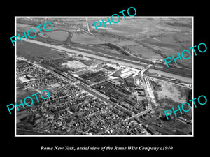 OLD LARGE HISTORIC PHOTO OF ROME NEW YORK, AERIAL VIEW OF WIRE Co PLANT c1940