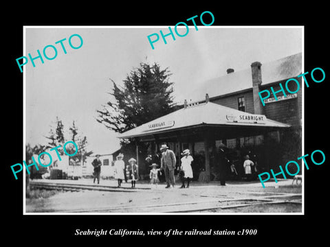 OLD LARGE HISTORIC PHOTO OF SEABRIGHT CALIFORNIA, THE RAILROAD DEPOT c1900