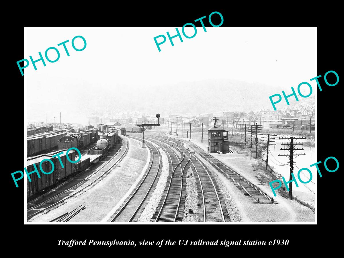 OLD LARGE HISTORIC PHOTO OF TRAFFORD PENNSYLVANIA, THE UJ RAILROAD TOWER c1930