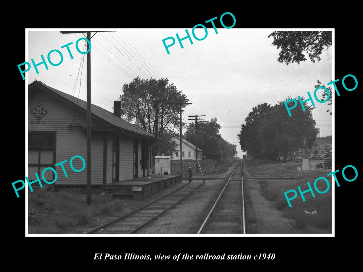 OLD LARGE HISTORIC PHOTO OF EL PASO ILLINOIS, THE RAILROAD DEPOT STATION c1940