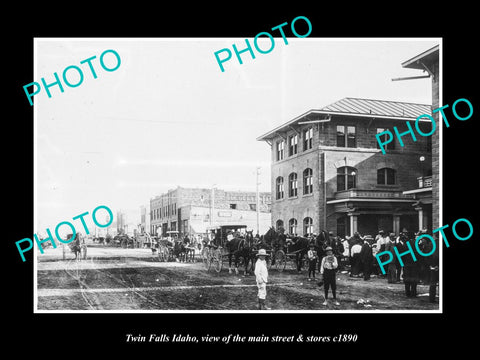 OLD LARGE HISTORIC PHOTO OF TWIN FALLS IDAHO, THE MAIN STREET & STORES c1890