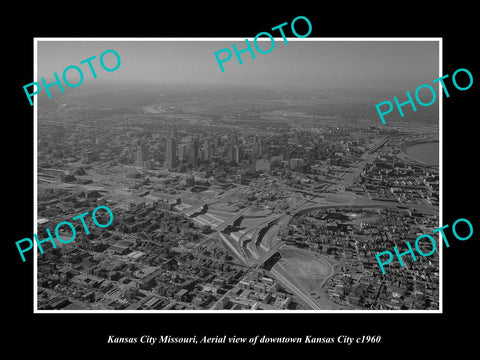 OLD LARGE HISTORIC PHOTO OF KANSAS CITY MISSOURI, AERIAL VIEW OF THE CITY 1960 2