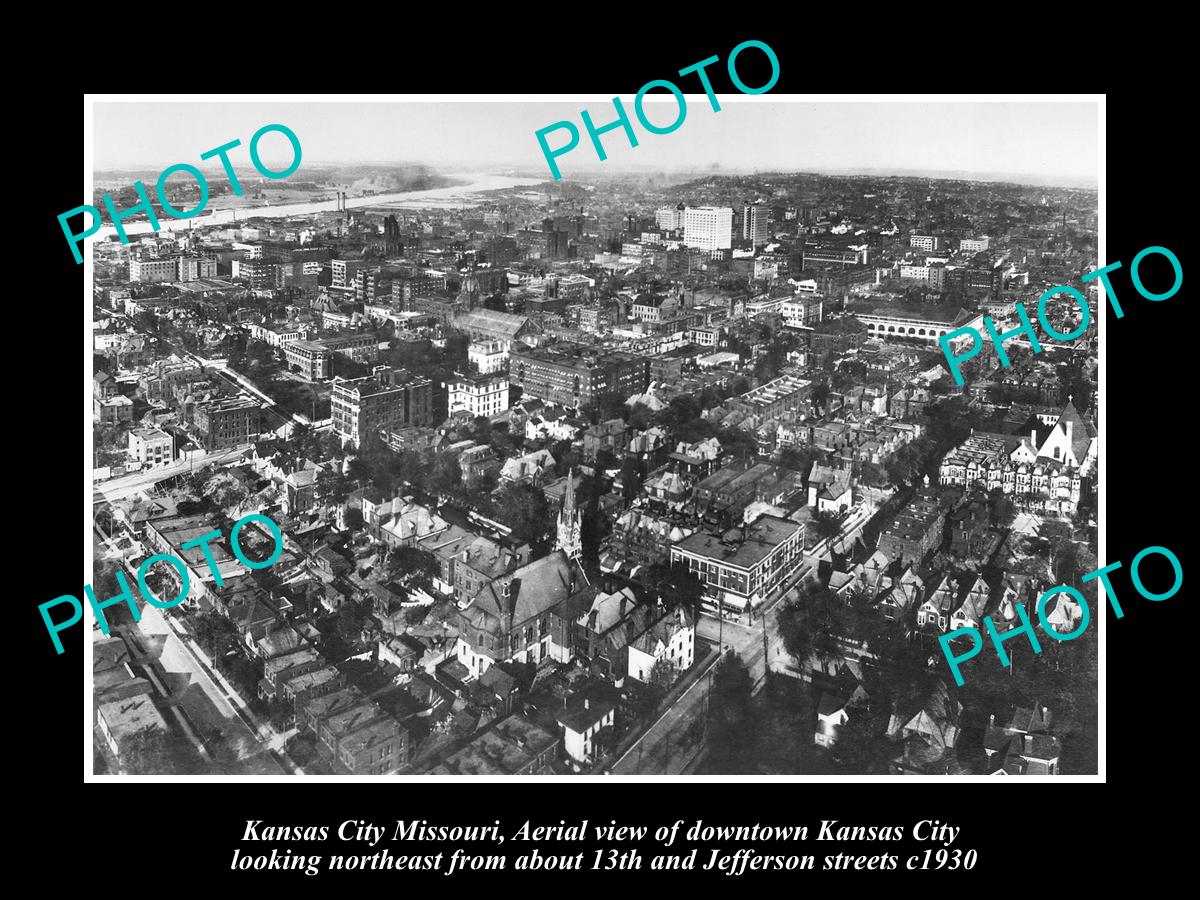 OLD LARGE HISTORIC PHOTO OF KANSAS CITY MISSOURI, AERIAL VIEW OF THE CITY c1930