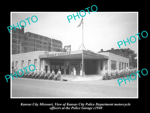 OLD LARGE HISTORIC PHOTO OF KANSAS CITY MISSOURI, POLICE MOTORCYCLE GARAGE c1940