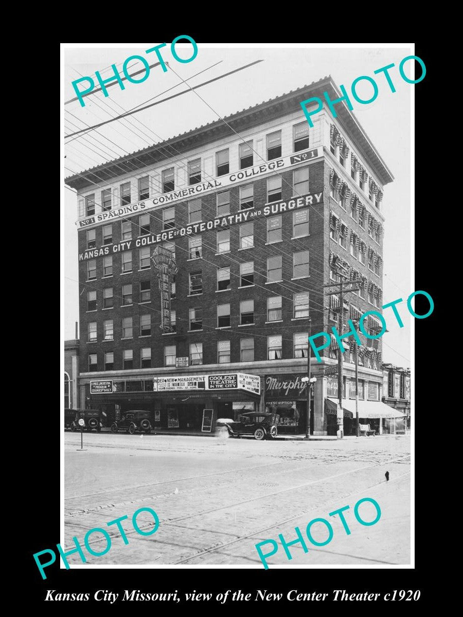 OLD LARGE HISTORIC PHOTO OF KANSAS CITY MISSOURI, THE NEW CENTER THEATER c1920