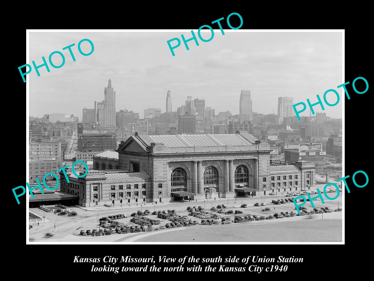 OLD LARGE HISTORIC PHOTO OF KANSAS CITY MISSOURI, UNION RAILROAD STATION c1940