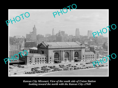 OLD LARGE HISTORIC PHOTO OF KANSAS CITY MISSOURI, UNION RAILROAD STATION c1940