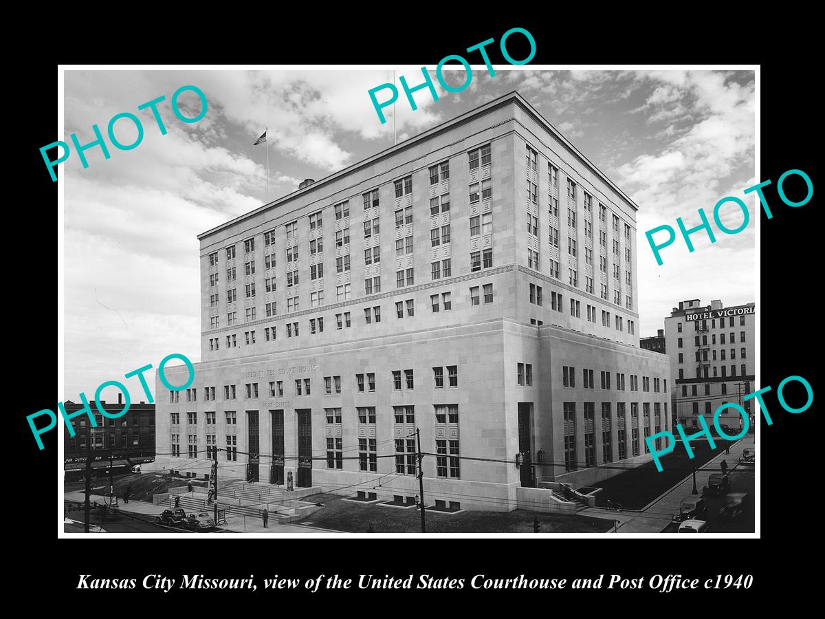 OLD LARGE HISTORIC PHOTO OF KANSAS CITY MISSOURI, THE USA COURT HOUSE & PO c1940