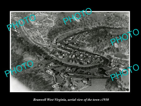 OLD LARGE HISTORIC PHOTO OF BRANWELL WEST VIRGINIA, AERIAL VIEW OF TOWN c1930