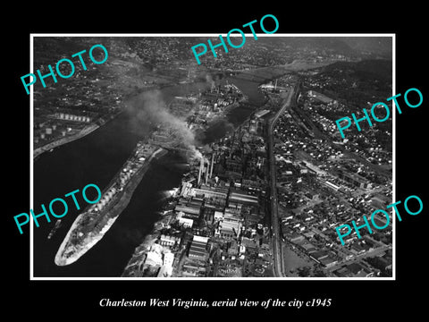 OLD LARGE HISTORIC PHOTO OF CHARLESTON WEST VIRGINIA, AERIAL VIEW OF TOWN 1945 2