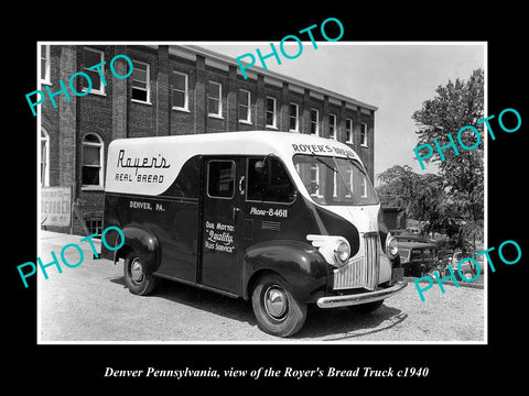 OLD LARGE HISTORIC PHOTO OF DENVER PENNSYLVANIA, THE ROYER'S BREADR TRUCK c1940