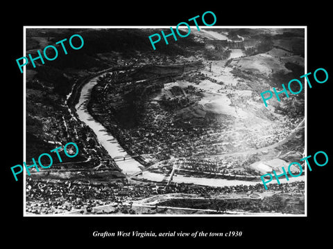 OLD LARGE HISTORIC PHOTO OF GRAFTON WEST VIRGINIA, AERIAL VIEW OF TOWN c1930