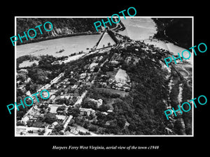 OLD LARGE HISTORIC PHOTO OF HARPERS FERRY WEST VIRGINIA, AERIAL OF TOWN c1940 2