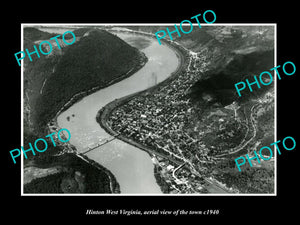 OLD LARGE HISTORIC PHOTO OF HINTON WEST VIRGINIA, AERIAL VIEW OF TOWN c1940