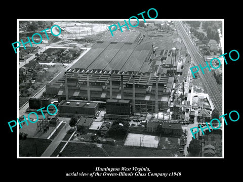 OLD HISTORIC PHOTO OF HUNTINGTON WEST VIRGINIA, AERIAL OF GLASS COMPANY c1940