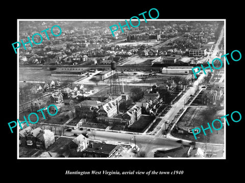 OLD HISTORIC PHOTO OF HUNTINGTON WEST VIRGINIA, AERIAL OF THE TOWN c1940