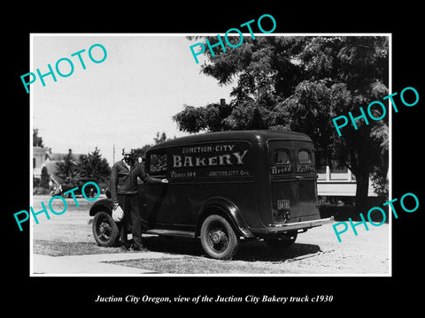 OLD LARGE HISTORIC PHOTO OF JUNCTION CITY OREGON, THE J/C BAKERY VAN c1930