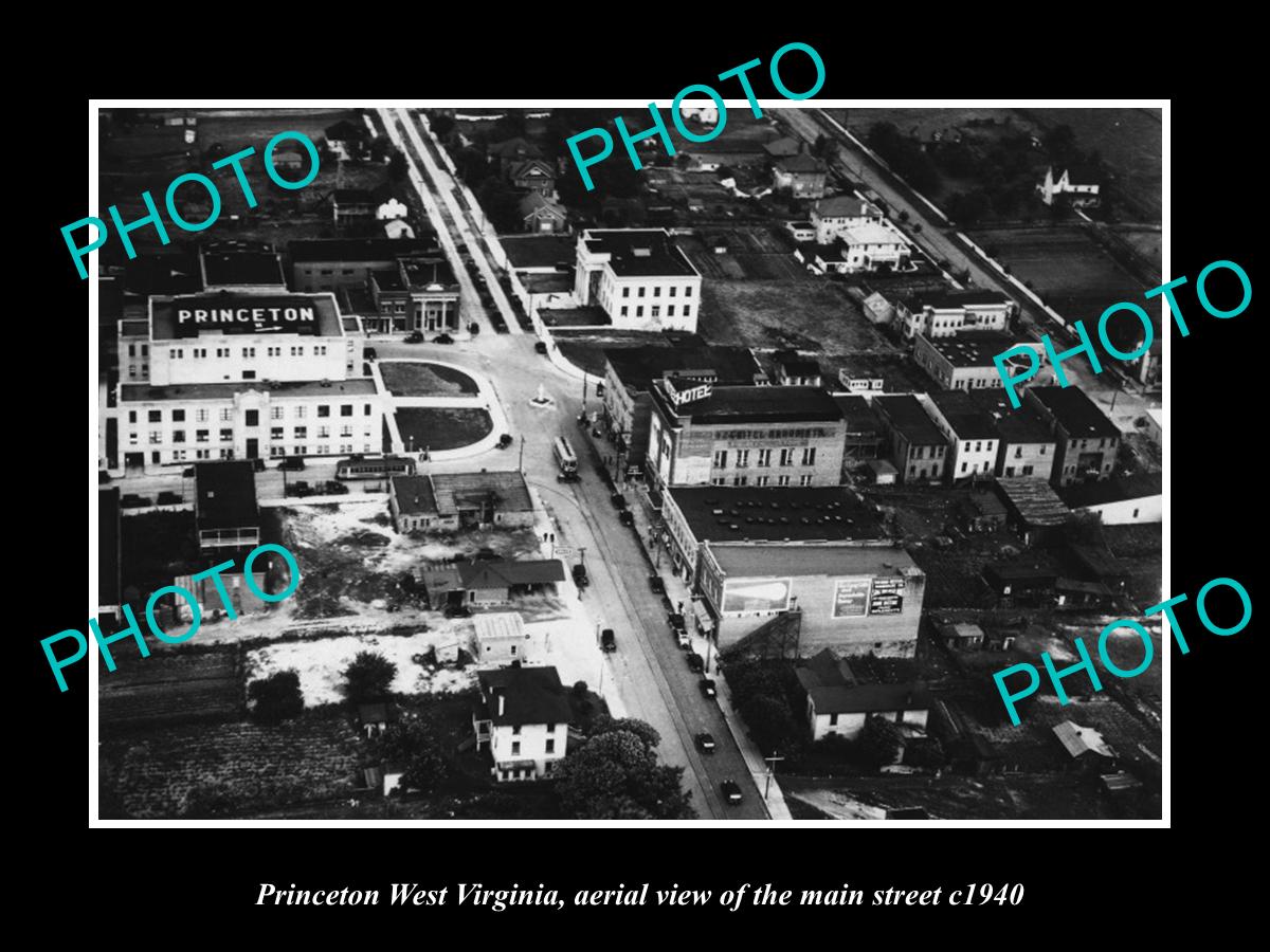 OLD LARGE HISTORIC PHOTO OF PRINCETON WEST VIRGINIA, AERIAL OF THE CITY c1940