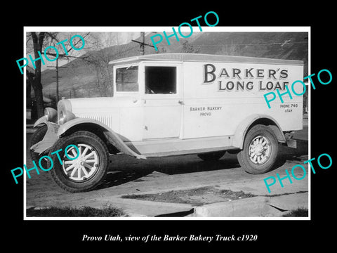 OLD LARGE HISTORIC PHOTO OF PROVO UTAH, THE BARKERS BAKERY TRUCK c1920