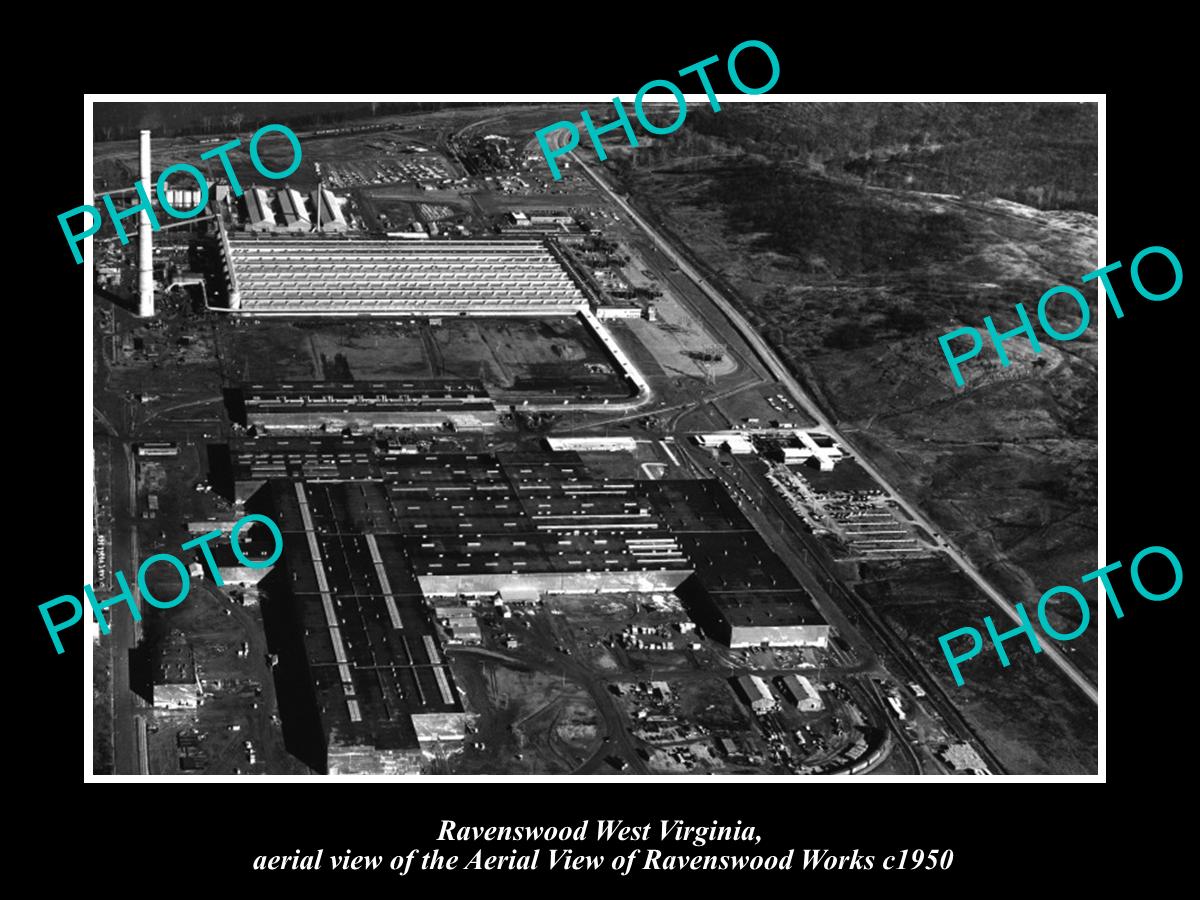 OLD LARGE HISTORIC PHOTO OF RAVENSWOOD WEST VIRGINIA, AERIAL OF R/W WORKS c1950