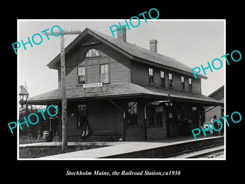 OLD LARGE HISTORIC PHOTO OF STOCKHOLM MAINE, THE RAILROAD DEPOT STATION c1930