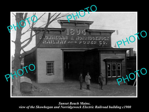 OLD LARGE HISTORIC PHOTO OF SUNSET BEACH MAINE, THE ELECTRIC RAILROAD DEPOT 1900