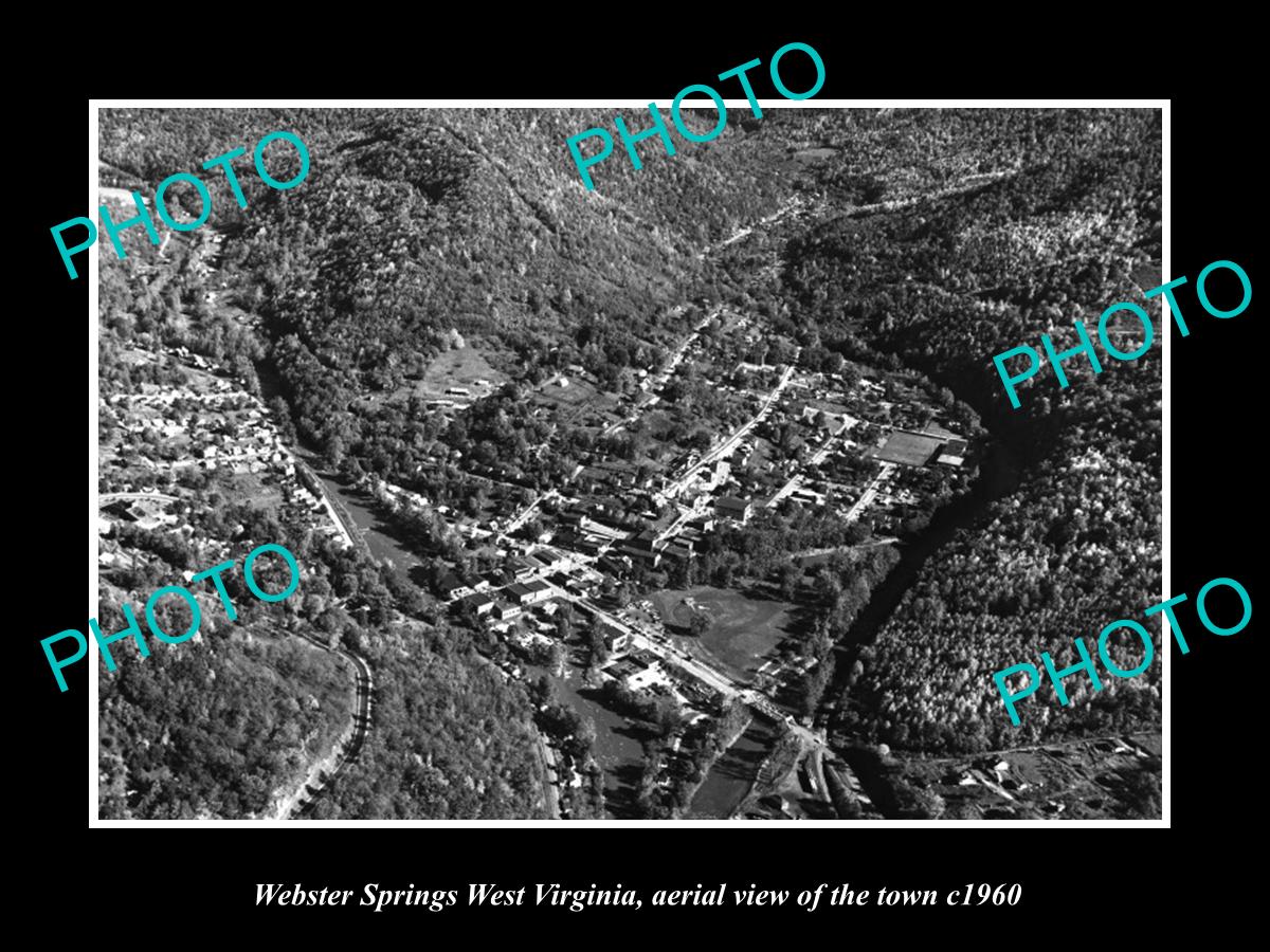 OLD LARGE HISTORIC PHOTO OF WEBSTER SPRINGS WEST VIRGINIA, AERIAL OF TOWN c1960