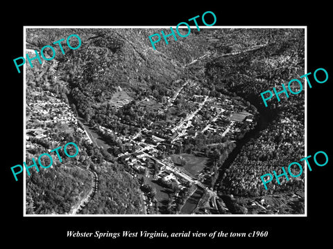 OLD LARGE HISTORIC PHOTO OF WEBSTER SPRINGS WEST VIRGINIA, AERIAL OF TOWN c1960