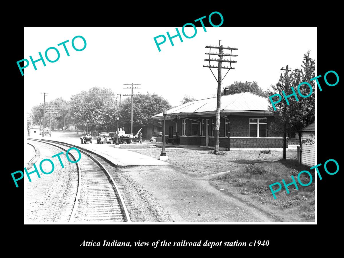 OLD LARGE HISTORIC PHOTO OF ATTICA INDIANA, THE RAILROAD DEPOT STATION c1940