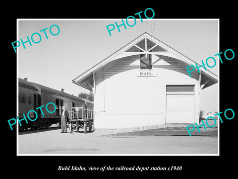 OLD LARGE HISTORIC PHOTO OF BUHL IDAHO, THE RAILROAD DEPOT STATION c1940