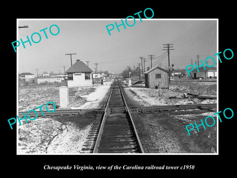 OLD LARGE HISTORIC PHOTO OF CHESAPEAKE VIRGINIA, CAROLINA RAILROAD TOWER c1950