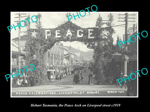 OLD LARGE HISTORIC PHOTO OF HOBART TASMANIA, THE PEACE ARCH, LIVERPOOL ST c1919