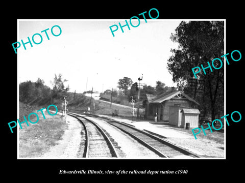 OLD LARGE HISTORIC PHOTO OF EDWARDSVILLE ILLINOIS, RAILROAD DEPOT STATION c1940