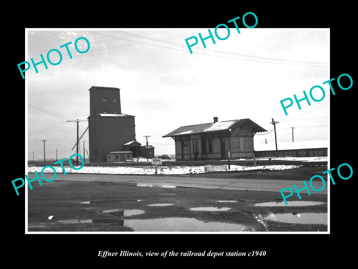 OLD LARGE HISTORIC PHOTO OF EFFNER ILLINOIS, THE RAILROAD DEPOT STATION c1940