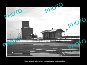 OLD LARGE HISTORIC PHOTO OF EFFNER ILLINOIS, THE RAILROAD DEPOT STATION c1940