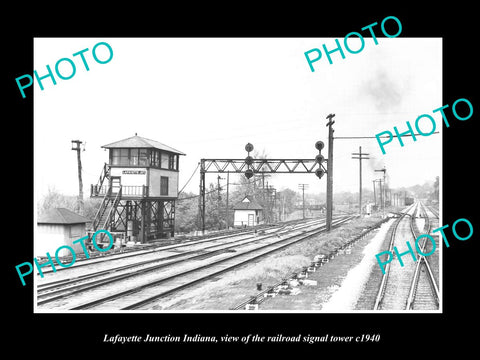 OLD LARGE HISTORIC PHOTO OF LAFAYETTE JUNCTION INDIANA, THE RAILROAD TOWER c1940