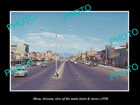 OLD LARGE HISTORIC PHOTO OF MESA ARIZONA, THE MAIN STREET & STORES c1950