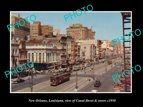 OLD LARGE HISTORIC PHOTO OF NEW ORLEANS LOUISIANA, THE CANAL St & STORES c1950