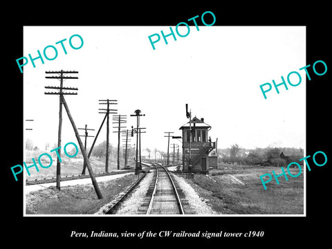 OLD LARGE HISTORIC PHOTO OF PERU INDIANA, THE CW RAILROAD SIGNAL TOWER c1940