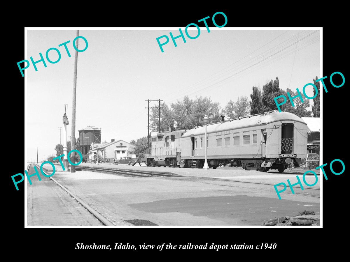 OLD LARGE HISTORIC PHOTO OF SHOSHONE IDAHO, THE RAILROAD DEPOT STATION c1940