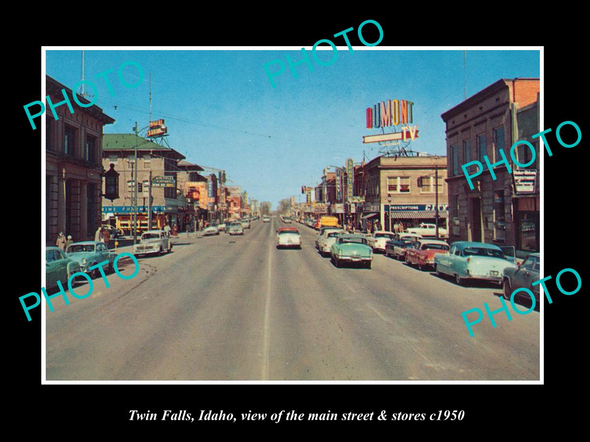 OLD LARGE HISTORIC PHOTO OF TWIN FALLS IDAHO, THE MAIN STREET & STORES c1950