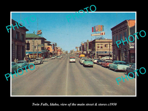 OLD LARGE HISTORIC PHOTO OF TWIN FALLS IDAHO, THE MAIN STREET & STORES c1950