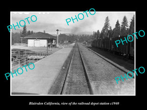 OLD LARGE HISTORIC PHOTO OF BLAIRSDEN CALIFORNIA RAILROAD DEPOT STATION c1940